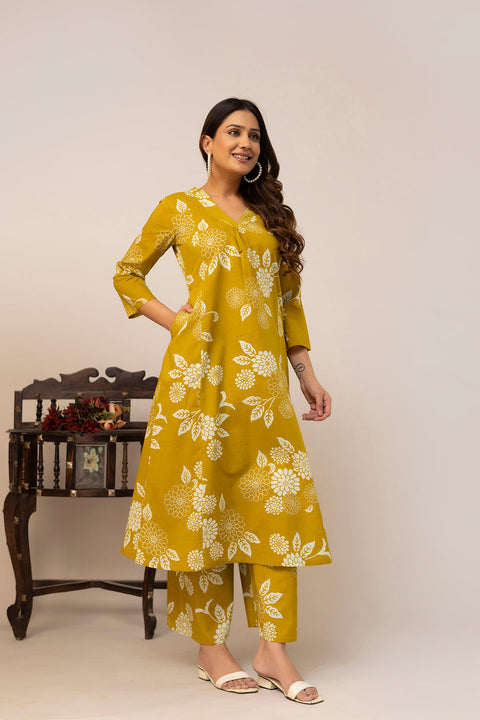 Yellow Printed Co-Ord Set for Women