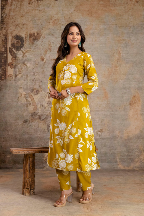 Yellow Printed Co-Ord Set for Women