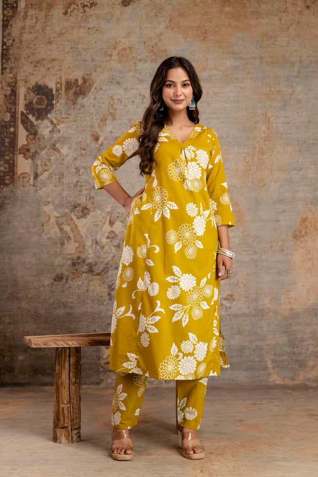 Yellow Printed Co-Ord Set for Women