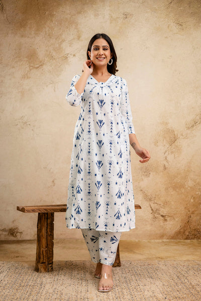 White Printed Co-Ord Set for Women