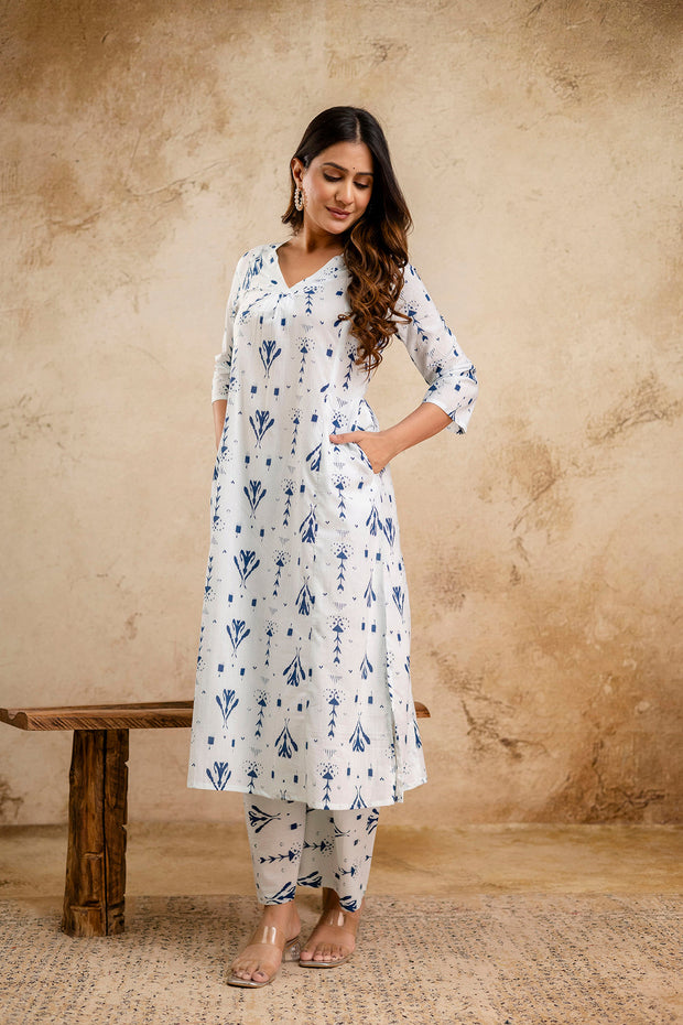 White Printed Co-Ord Set for Women