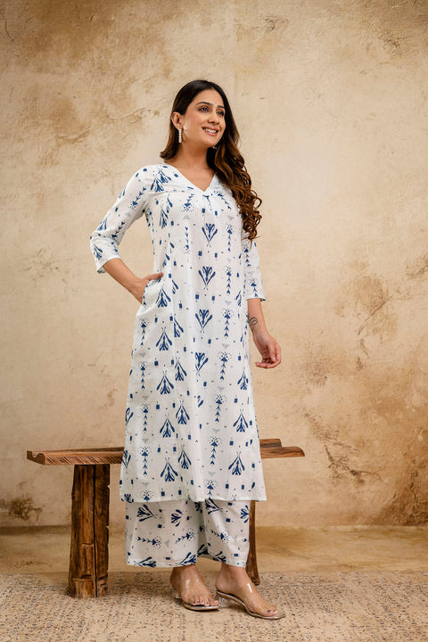 White Printed Co-Ord Set for Women