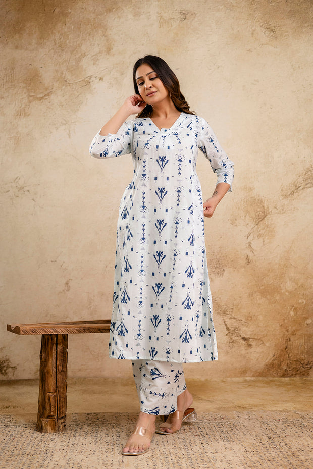 White Printed Co-Ord Set for Women