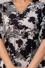 Black Floral Printed Flared Dress for Women