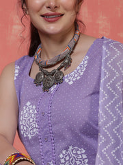 Purple Printed Kurta Set with Dupatta for Women