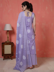 Purple Printed Kurta Set with Dupatta for Women