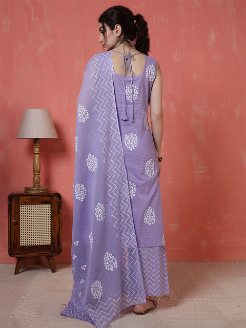 Purple Printed Kurta Set with Dupatta for Women