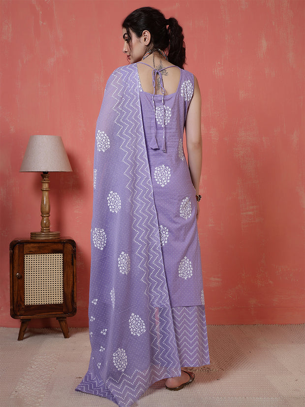 Purple Printed Kurta Set with Dupatta for Women