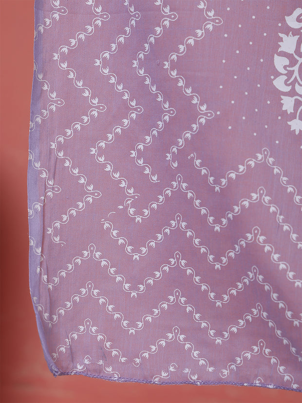 Purple Printed Kurta Set with Dupatta for Women