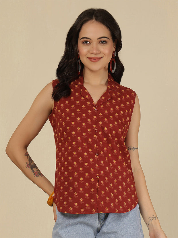 Women Maroon Printed Straight Top