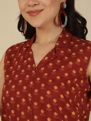 Women Maroon Printed Straight Top