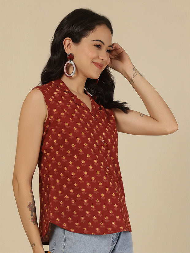 Women Maroon Printed Straight Top