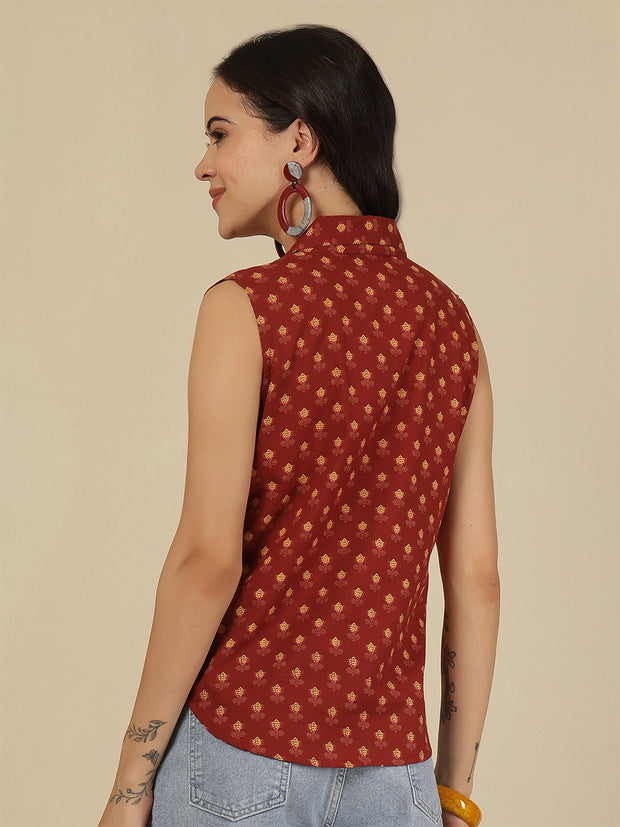 Women Maroon Printed Straight Top