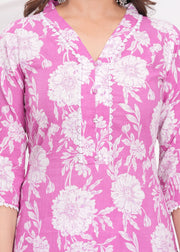 Pink Printed Straight Kurta Set With Dupatta for Women
