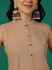 Beige Solid Kurta Set for Women
