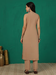 Beige Solid Kurta Set for Women