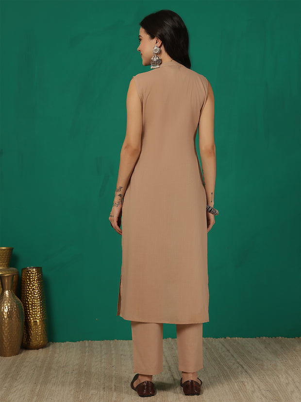 Beige Solid Kurta Set for Women