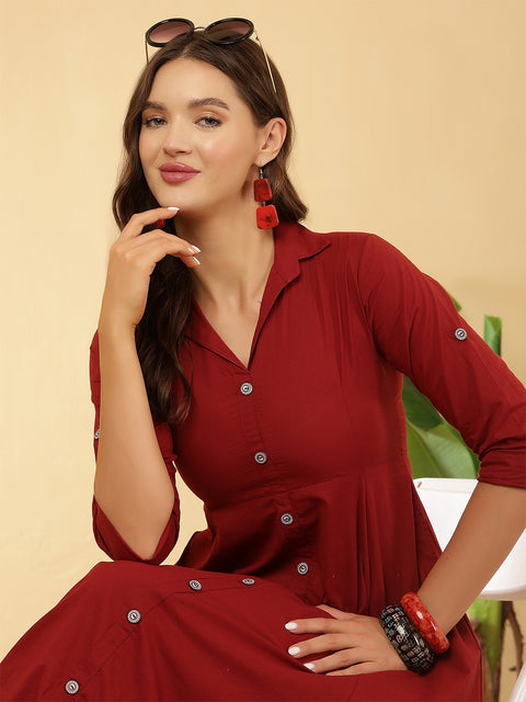Maroon Solid Casual Wear Dress for Women