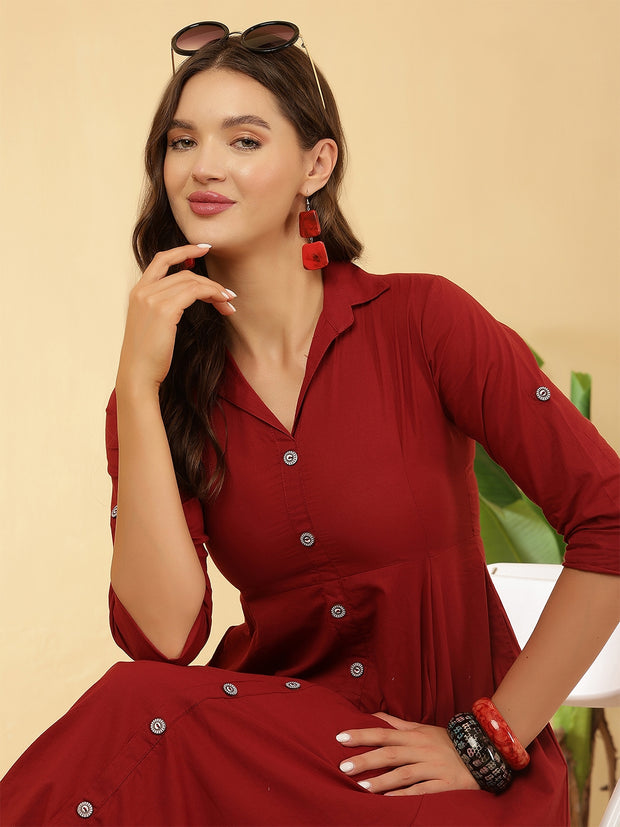 Maroon Solid Casual Wear Dress for Women
