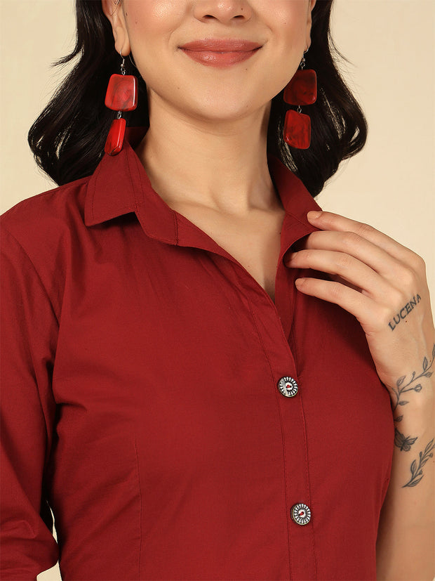 Maroon Solid Casual Wear Dress for Women