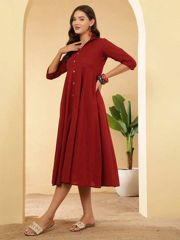 Maroon Solid Casual Wear Dress for Women