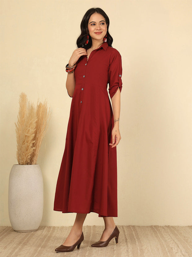 Maroon Solid Casual Wear Dress for Women