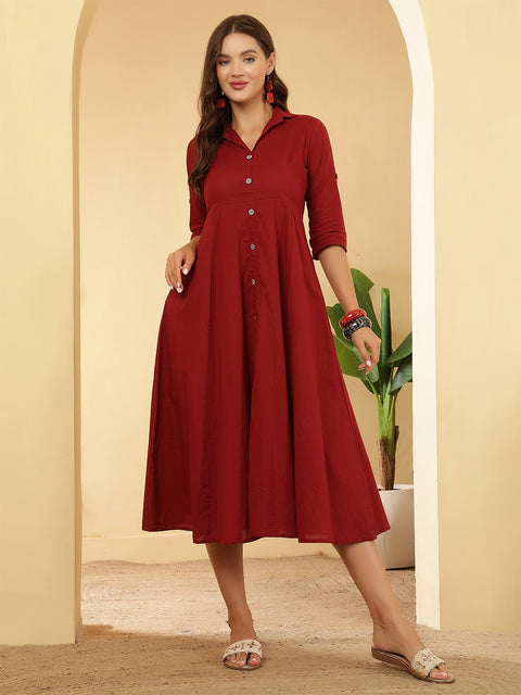 Maroon Solid Casual Wear Dress for Women Nayo Clothing Maroon Solid Casual Wear Dress for Women Nayo Clothing