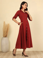 Maroon Solid Casual Wear Dress for Women