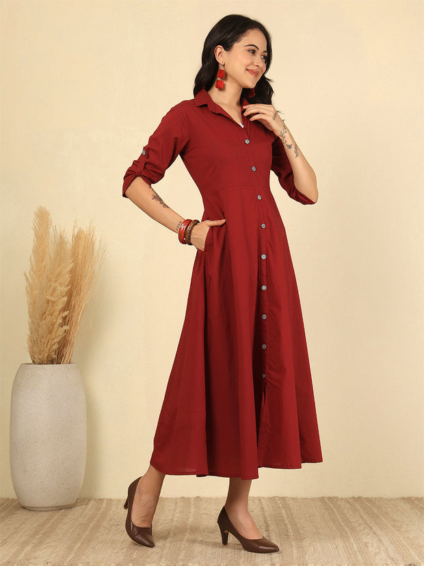 Maroon Solid Casual Wear Dress for Women