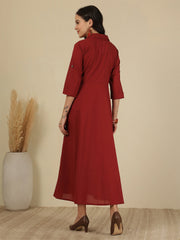 Maroon Solid Casual Wear Dress for Women