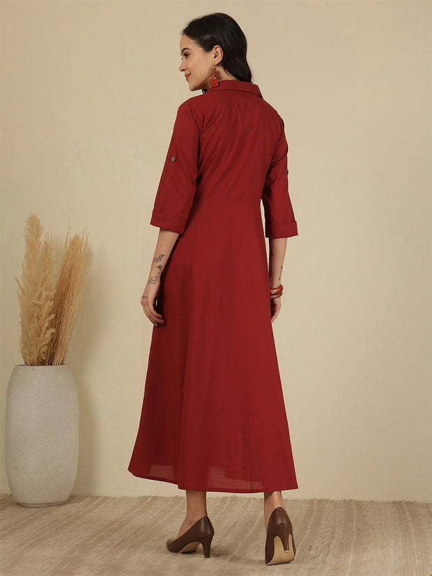 Maroon Solid Casual Wear Dress for Women