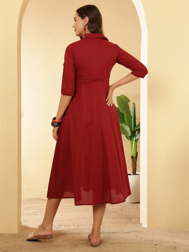 Maroon Solid Casual Wear Dress for Women