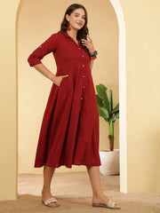 Maroon Solid Casual Wear Dress for Women