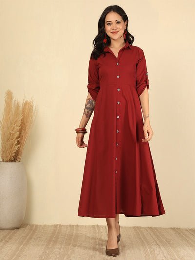 Maroon Solid Casual Wear Dress for Women