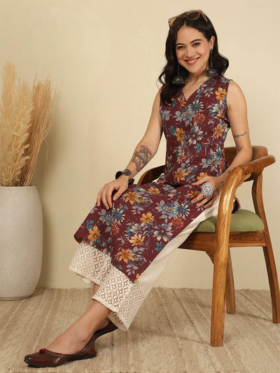 Burgundy Printed Kurta for Women