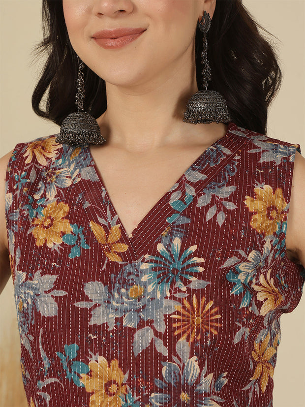 Burgundy Printed Kurta for Women