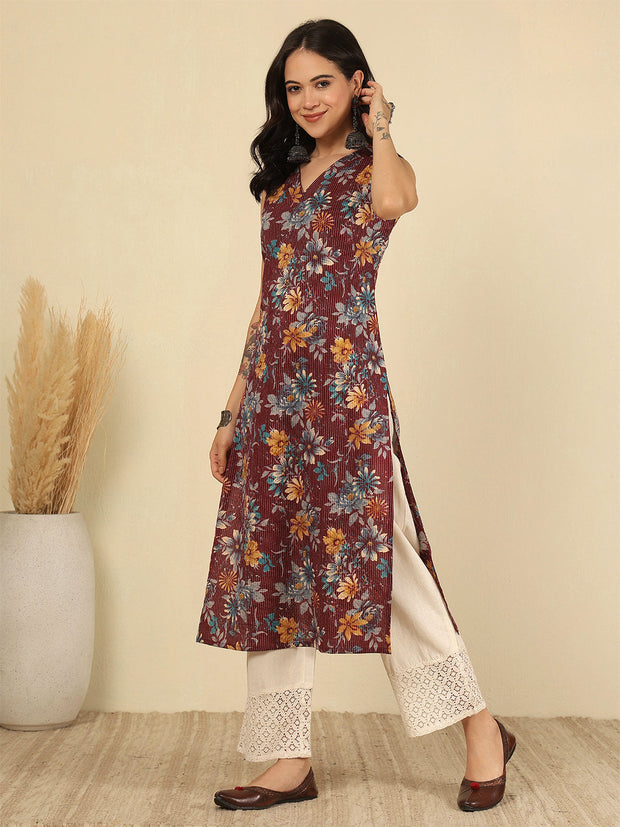 Burgundy Printed Kurta for Women