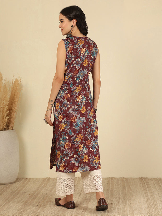 Burgundy Printed Kurta for Women
