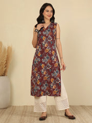 Burgundy Printed Kurta for Women