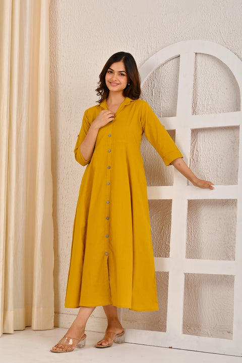 Yellow Solid Casual Wear Dress for Women