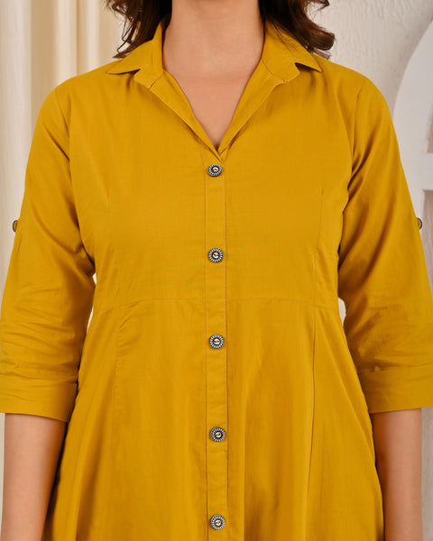 Yellow Solid Casual Wear Dress for Women