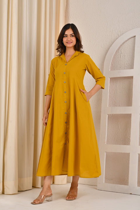 Yellow Solid Casual Wear Dress for Women