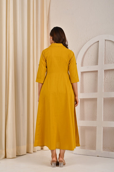 Yellow Solid Casual Wear Dress for Women