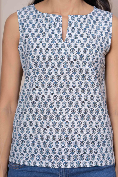Women Off White Printed Straight Top