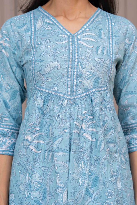 Sky Blue Printed Top For Women