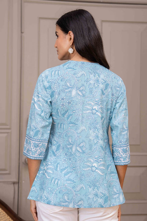 Sky Blue Printed Top For Women
