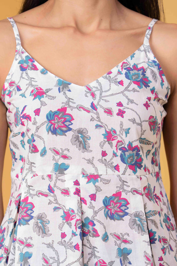 White Printed Sleeveless Top for Women
