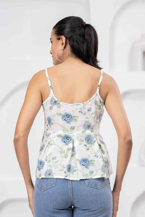 White Printed Sleeveless Top for Women