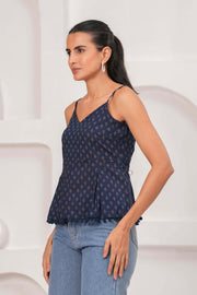 Navy Blue Printed Sleeveless Top for Women