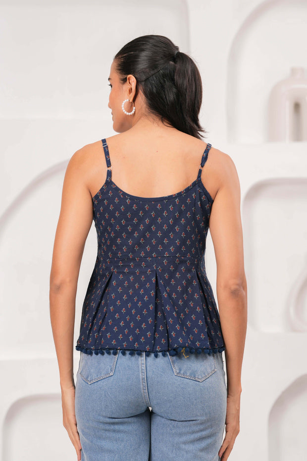Navy Blue Printed Sleeveless Top for Women